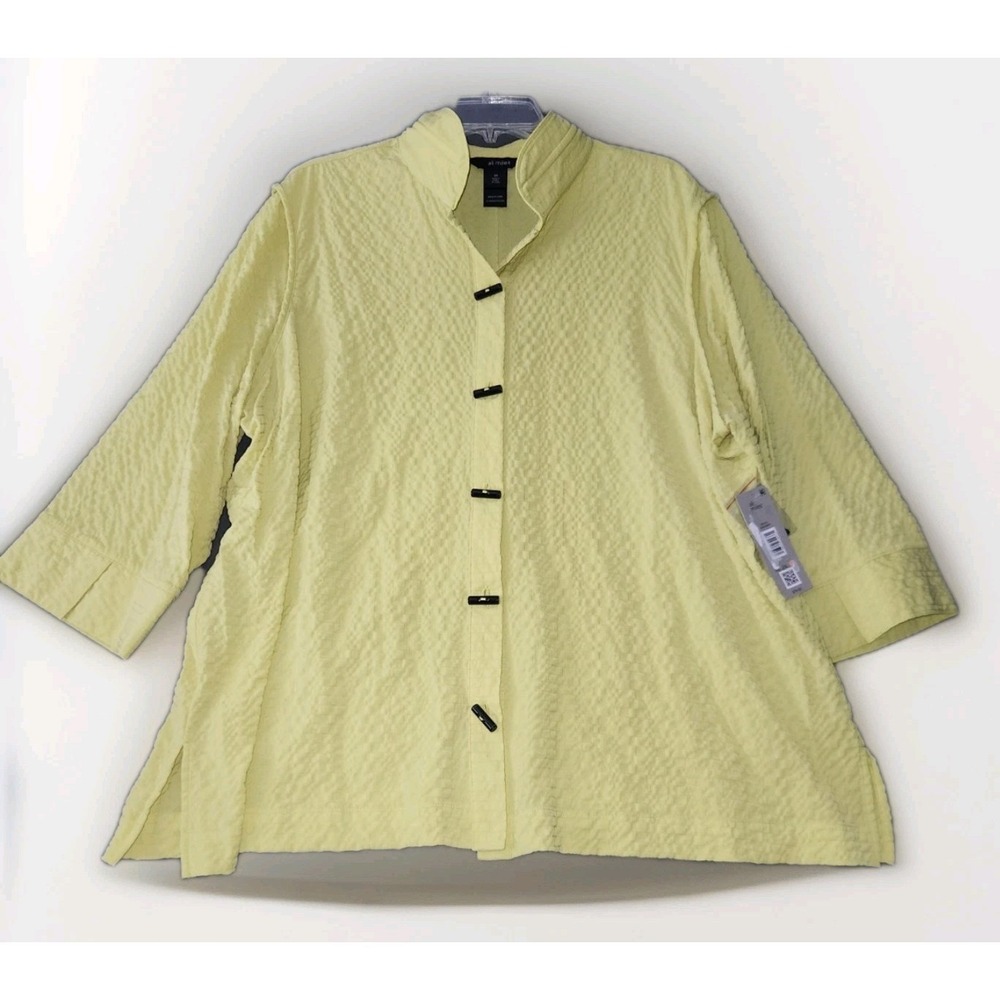 NWT Ali Miles Shirt Top Women 2X Button Festival Artsy Wear Crinkled‎ Chartreuse